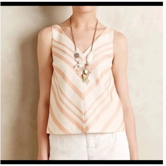 Anthropologie HD in Paris Sleeveless Chevron Linen Blend Pleated Top Siz… - Picture 1 of 7
